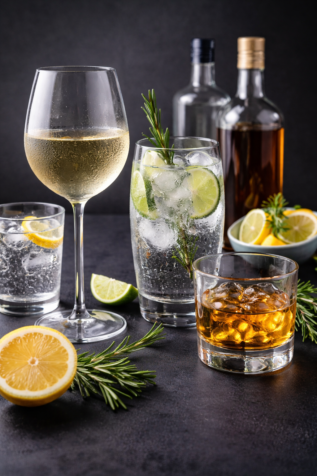 Keto Alkohol und Getränke wie trockener Wein, Gin Tonic ohne Zucker und Wasser