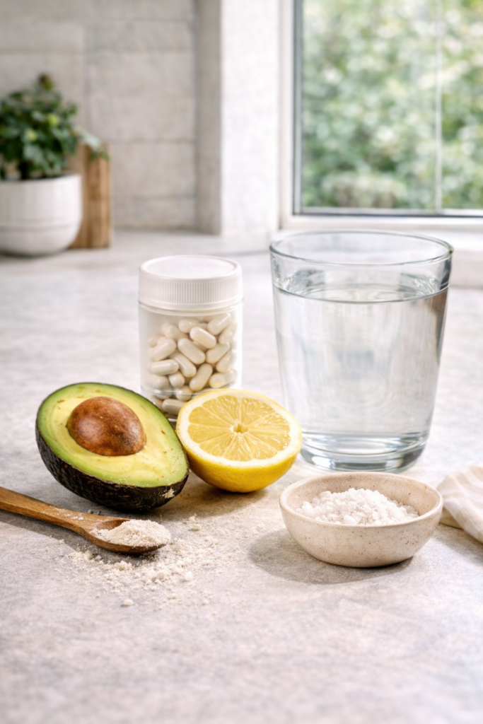 Elektrolyte bei Keto mit Wasser Salz und Avocado