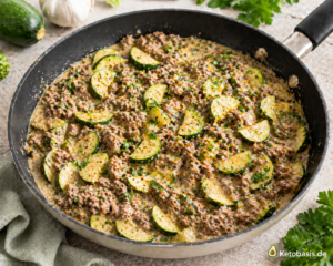Keto Zucchini-Hack-Pfanne mit Hackfleisch und cremiger Soße