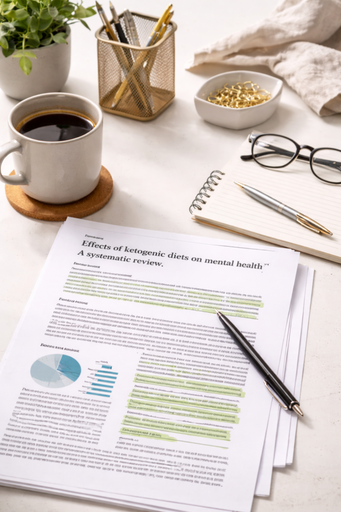 Keto Studie Diabetes mit Notizen auf dem Schreibtisch